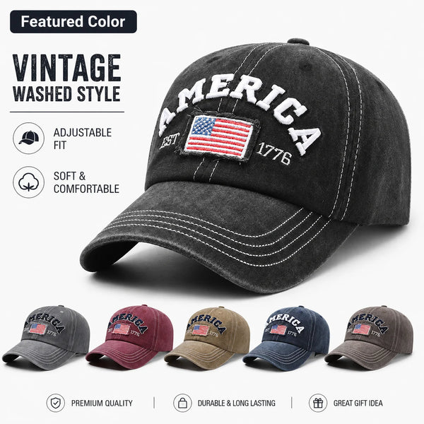 Vintage America 1776 Flag Embroidered Dad Hat