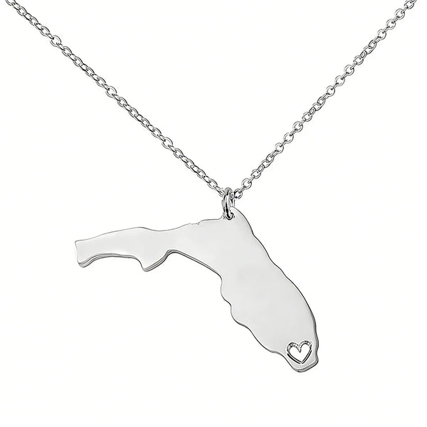 Florida Map Stainless Steel Pendant Necklace
