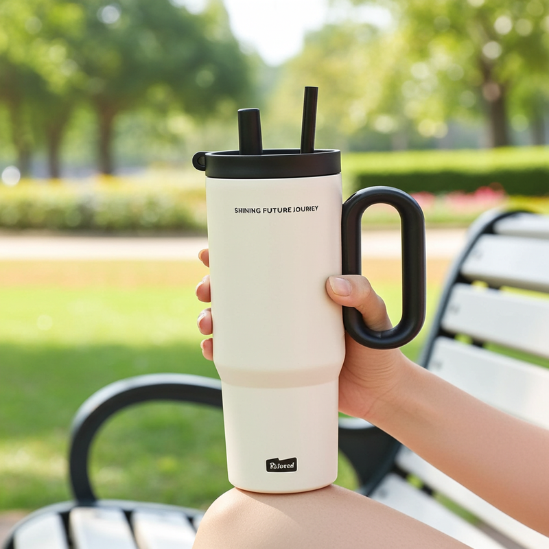 25oz Stainless Steel Insulated Tumbler with Straw & Handle