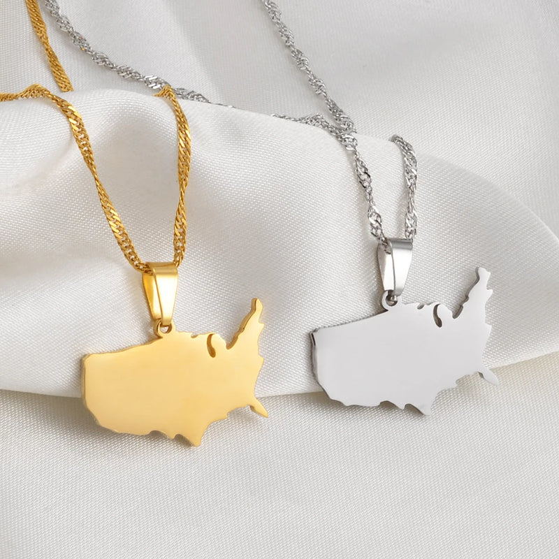 American Map Pendant Necklace