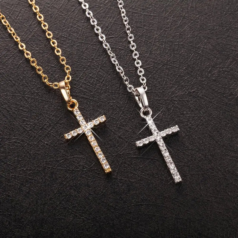 Metal Diamond Cross Pendant Necklace
