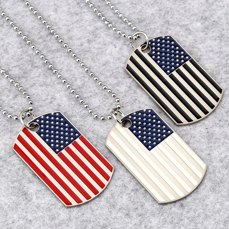 American Flag Military Card Pendant Necklace