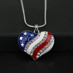 USA Flag Heart Rhinestone Pendant Necklace 18"