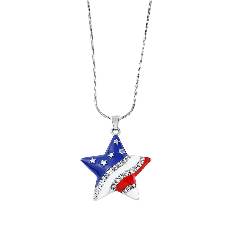 Patriotic American Flag Star Pendant Necklace