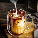 1pc Double Wall Glass Coffee Cup with Handle Insulated Glass Espresso Cups For Cold/Hot Drink Americano/Lattes/Tea/Juice/Milk