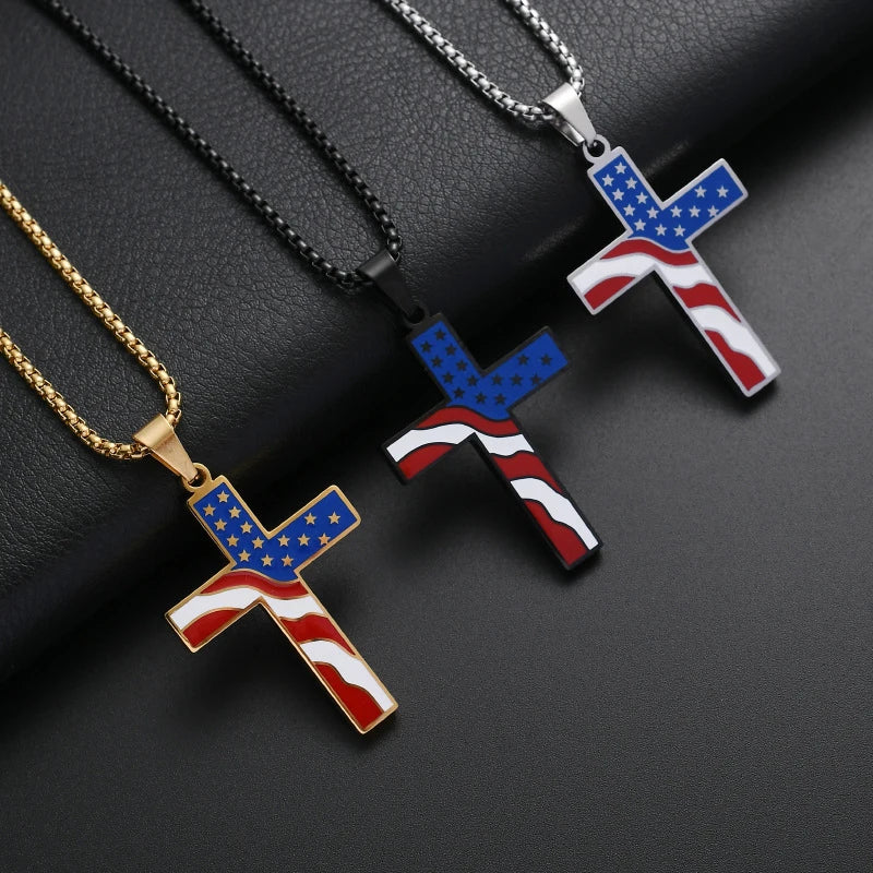 American Flag Cross Pendant Necklace