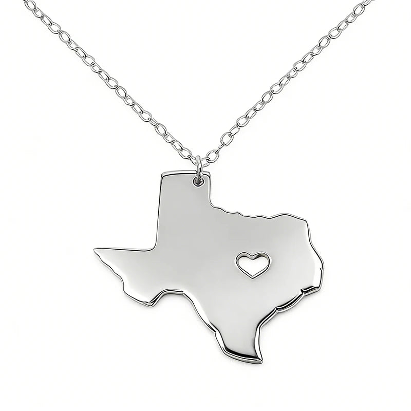 Texas Map Stainless Steel Pendant Necklace
