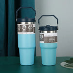 600/890ML Stainless Steel Thermos Mug With Straw Car Insulated Flask Water Tumbler for Outdoor Keeps Cold and Heat Thermal Mug