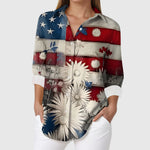 Women's USA Flag Floral Button Down Shirt