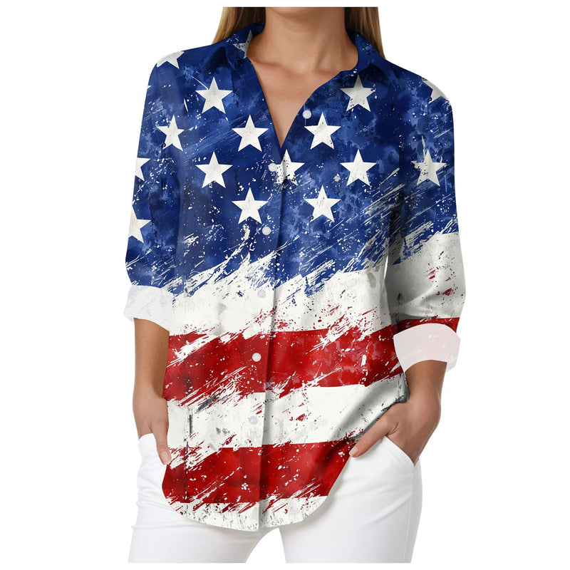 Women's USA Flag Floral Long Sleeve Shirt