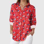 Women's USA Flag Floral Long Sleeve Shirt