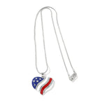 USA Flag Heart Rhinestone Pendant Necklace 18"