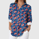 Women's USA Flag Floral Long Sleeve Shirt