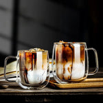 1pc Double Wall Glass Coffee Cup with Handle Insulated Glass Espresso Cups For Cold/Hot Drink Americano/Lattes/Tea/Juice/Milk