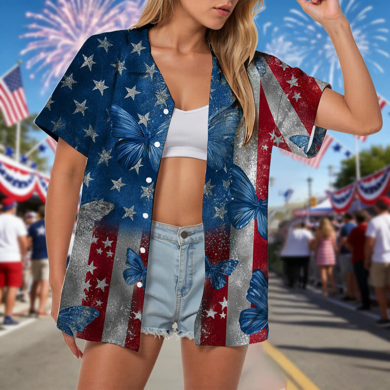 Women's American Flag Hawaiian Shirt