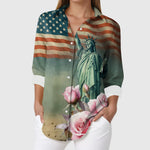Women's USA Flag Floral Button Down Shirt