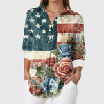 Women's USA Flag Floral Button Down Shirt