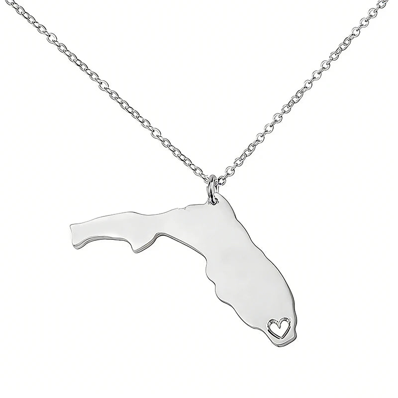 Florida Map Stainless Steel Pendant Necklace