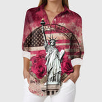 Women's USA Flag Floral Button Down Shirt