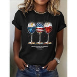 Women's Wine Glasses USA O-Neck Short Sleeve T-Shirt