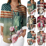 Women's USA Flag Floral Button Down Shirt