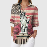 Women's USA Flag Floral Button Down Shirt