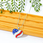 USA Flag Heart Rhinestone Pendant Necklace 18"