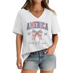 Women's America 1776 Flag Bow V-Neck T-Shirt