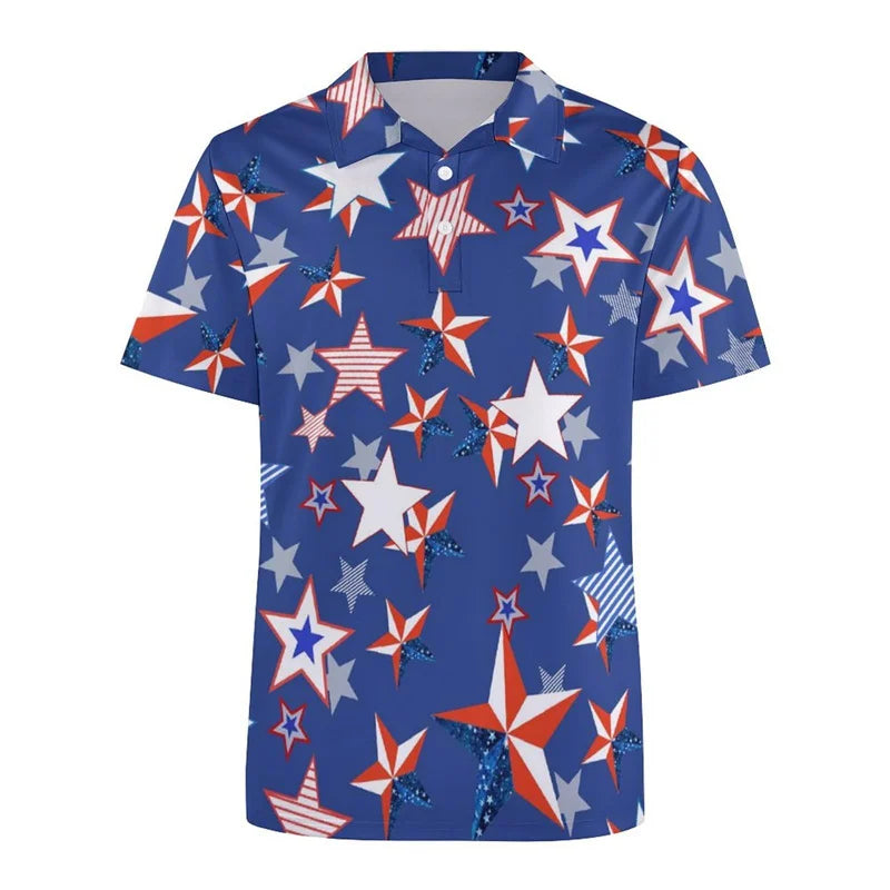 Men's USA Flag & Star Pattern Polo Shirt