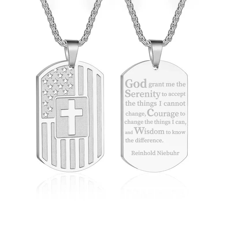 USA Flag Bible Verse Cross Necklace