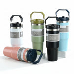 600/890ML Stainless Steel Thermos Mug With Straw Car Insulated Flask Water Tumbler for Outdoor Keeps Cold and Heat Thermal Mug