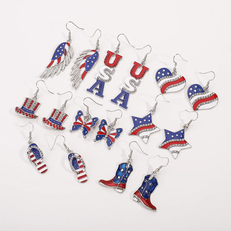 USA Red White & Blue Flag Charm Earrings
