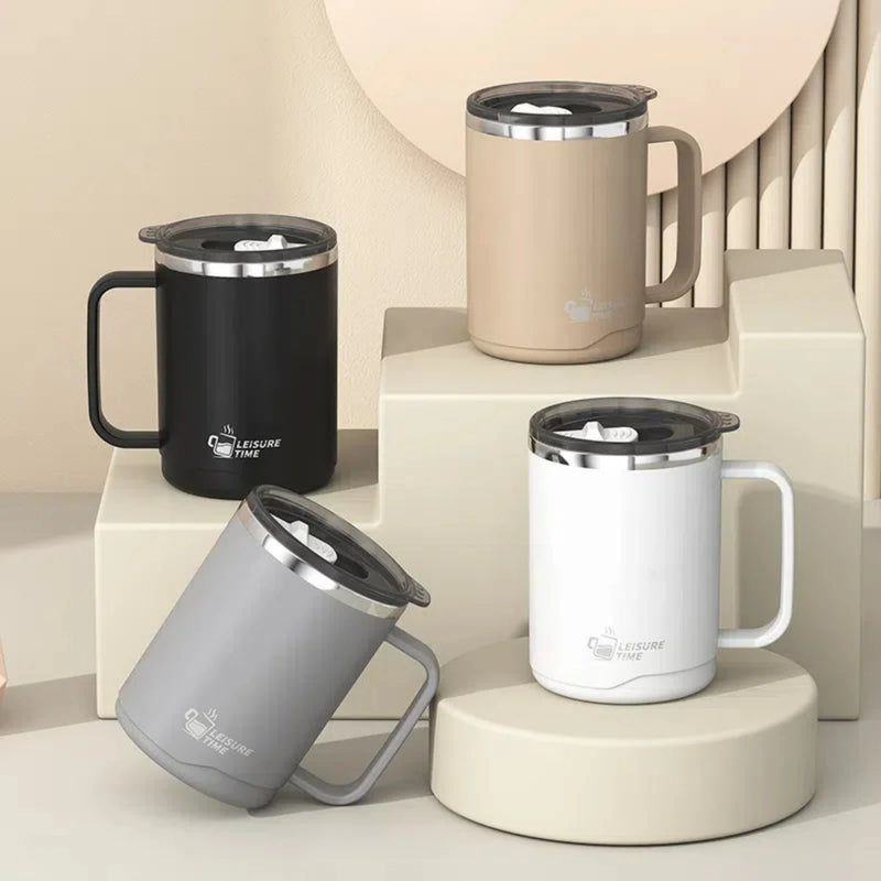 WORTHBUY 304 Stainless Steel Double Wall Insulated Coffee Mug With Handle Portable Sealed Water Cup Large Capacity Drinking Cup
