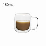 1pc Double Wall Glass Coffee Cup with Handle Insulated Glass Espresso Cups For Cold/Hot Drink Americano/Lattes/Tea/Juice/Milk