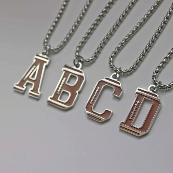 Stainless Steel Football Initial Letter Necklace