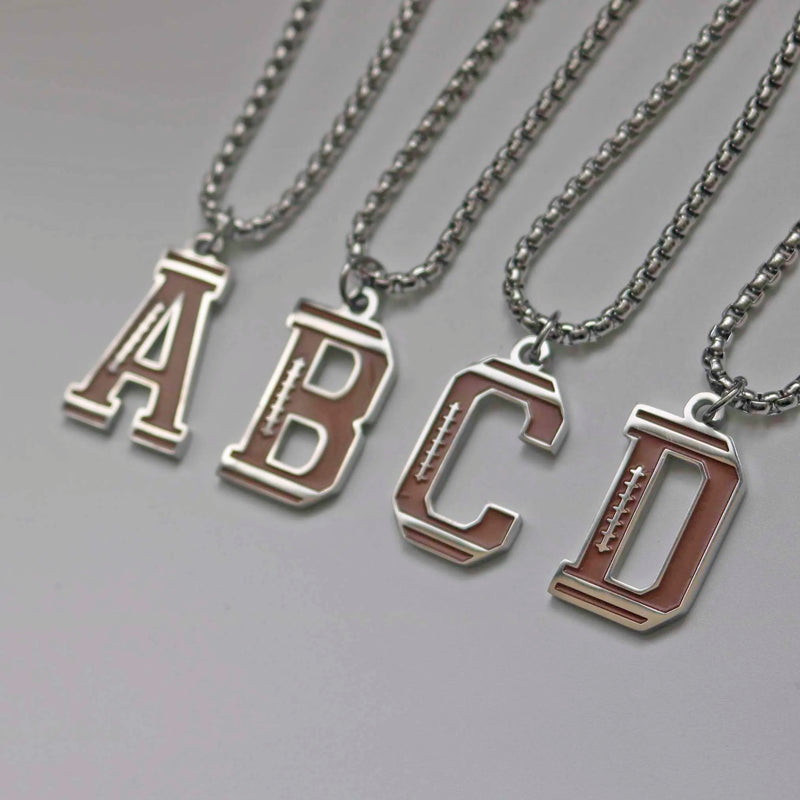 Stainless Steel Football Initial Letter Necklace