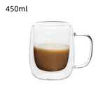 1pc Double Wall Glass Coffee Cup with Handle Insulated Glass Espresso Cups For Cold/Hot Drink Americano/Lattes/Tea/Juice/Milk