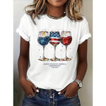 Women's Wine Glasses USA O-Neck Short Sleeve T-Shirt